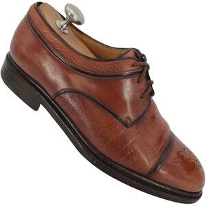 A. Testoni Italian Cognac Brown Leather Dress Shoes Cap-toe Derby Oxfords Mens 8